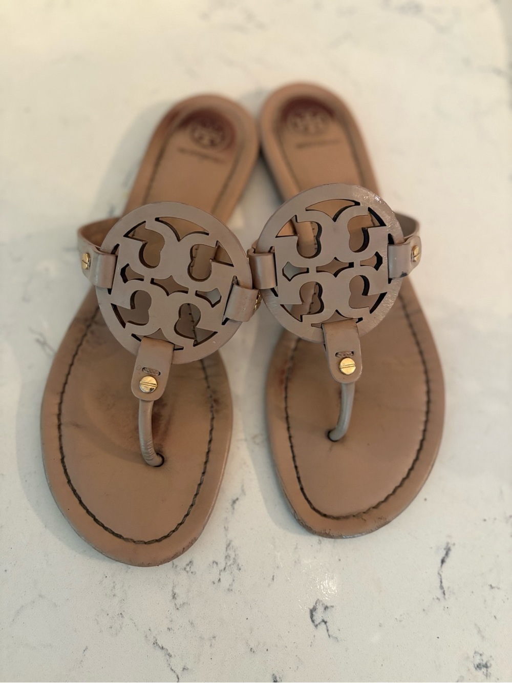 Tory Burch Miller Logo Thong Sandal in Beige - Picture 2 of 5